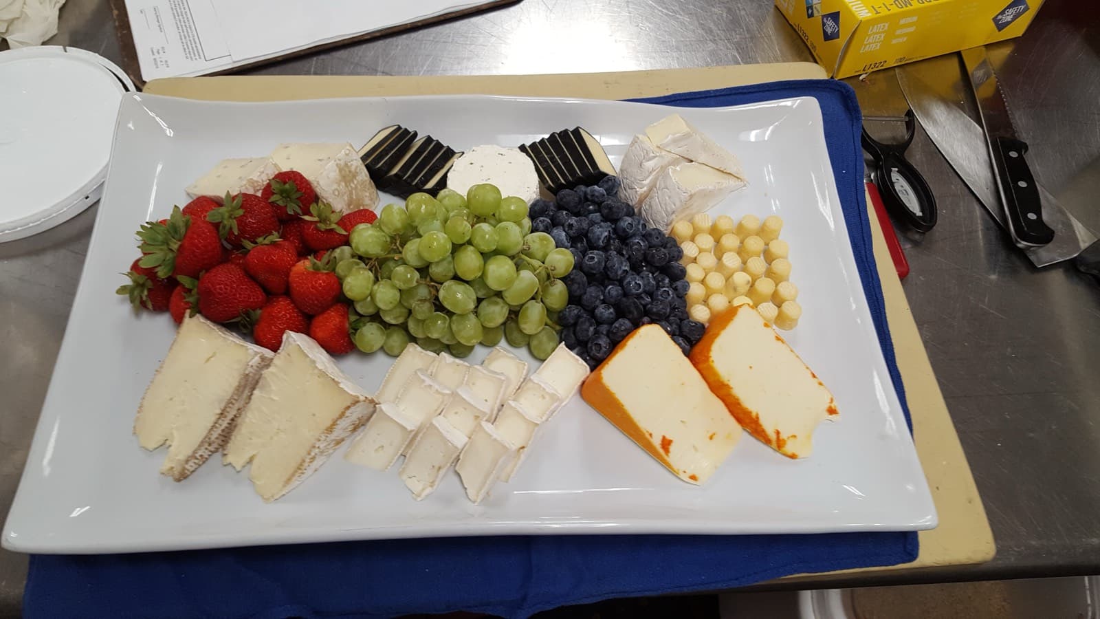 Cheese & fruit board | strawberries | grapes | blueberries | four cheeses