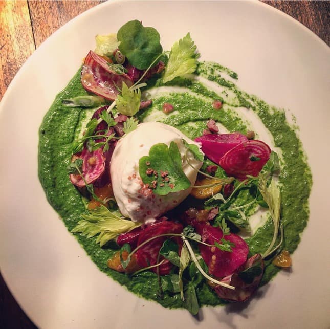 Burrata | herb pesto | roasted beets | microgreens